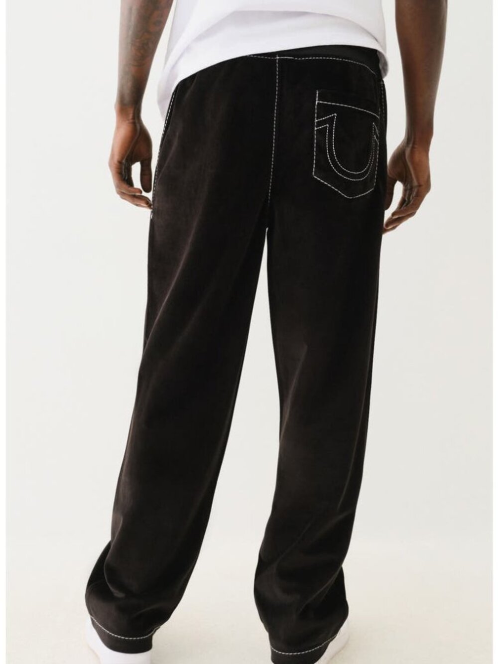 True Religion Men Velvet Velour Logo Pants with elastic waist contrast stitch XL